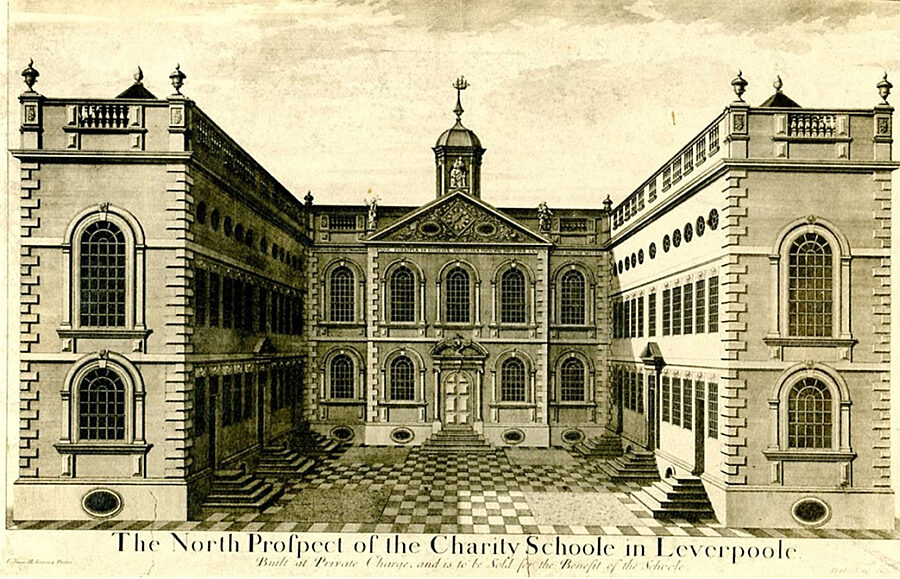 The North Prospect of the Charity Schoole in Leverpoole, an engraving of 1718