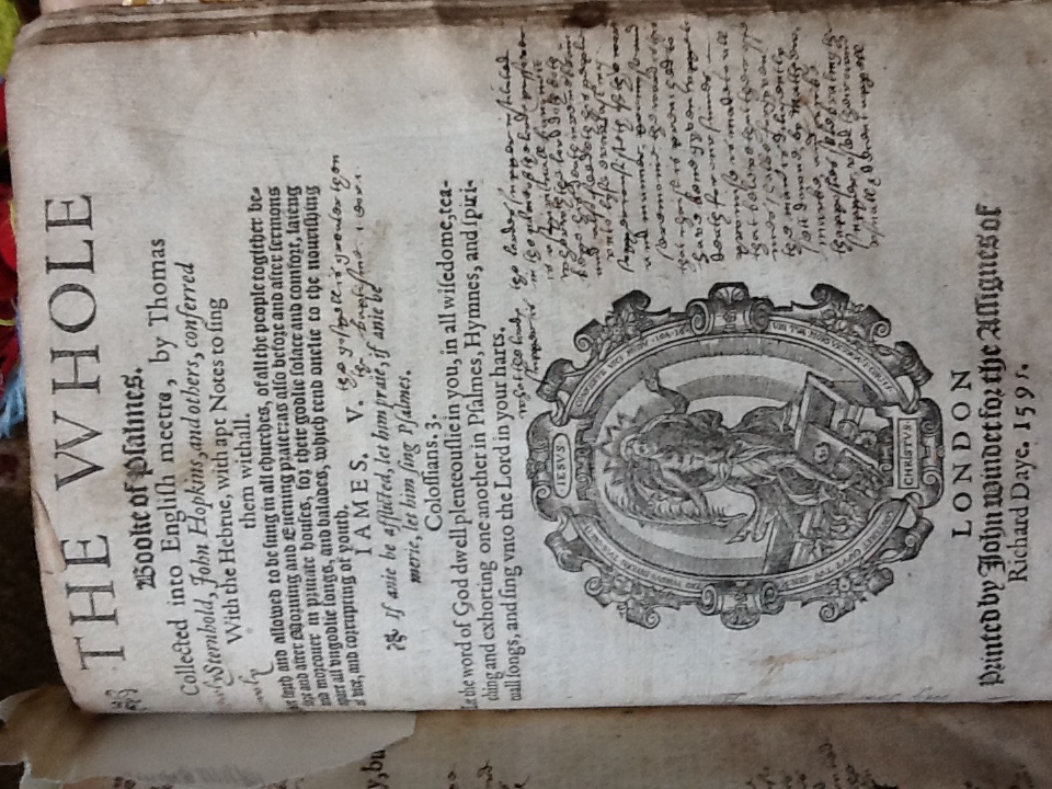 Title page of The Whole Booke of Psalmes, London, 1595, bound with the Geneva Breeches Bible